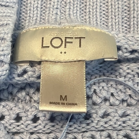 LOFT Light Blue Short Sleeve Cable Knit Ribbed Front Open Cardigan Size M - Picture 7 of 11